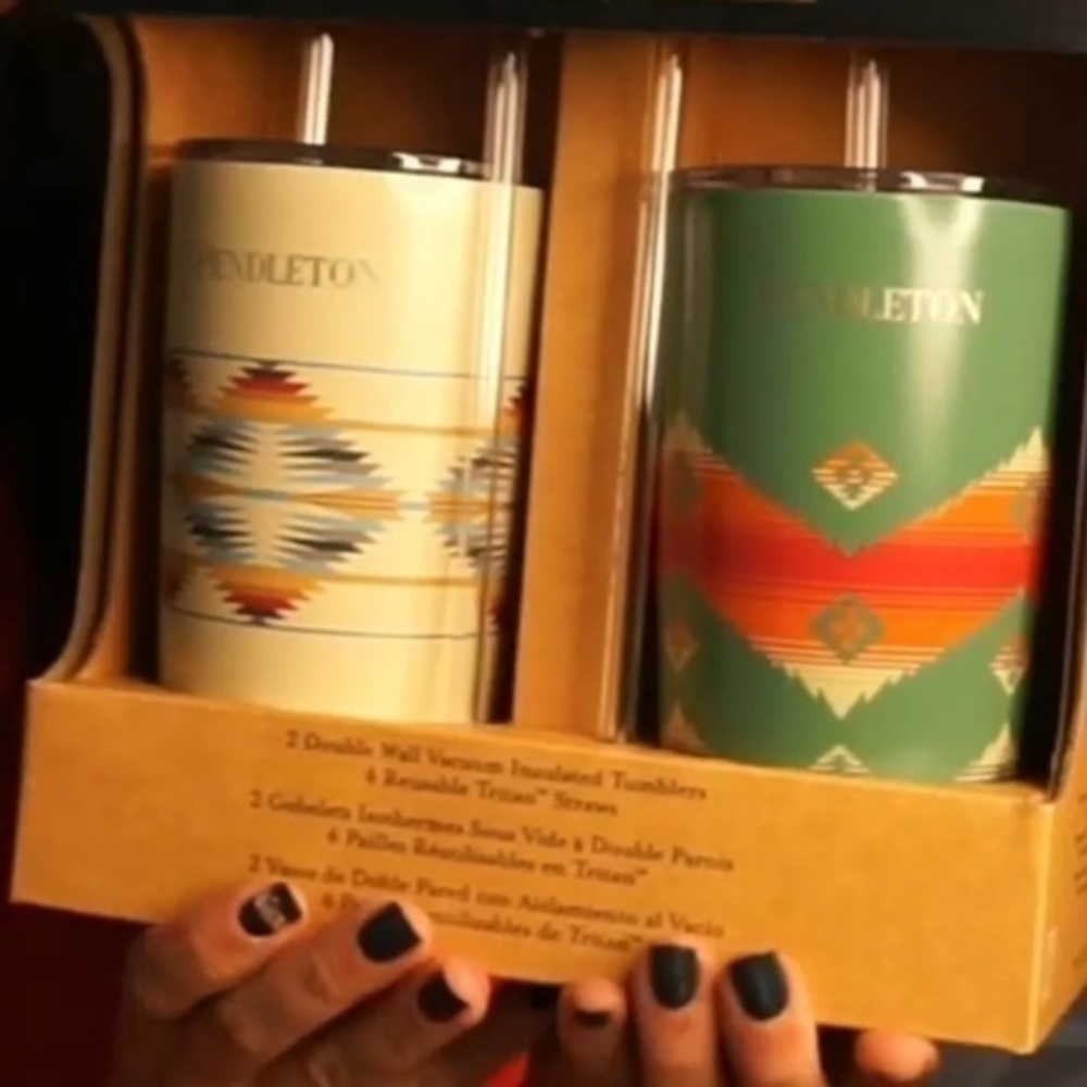 PENDLETON 2-Pack AZTEC Stainless TUMBLER Insulated CUPS and straws 20 Oz…